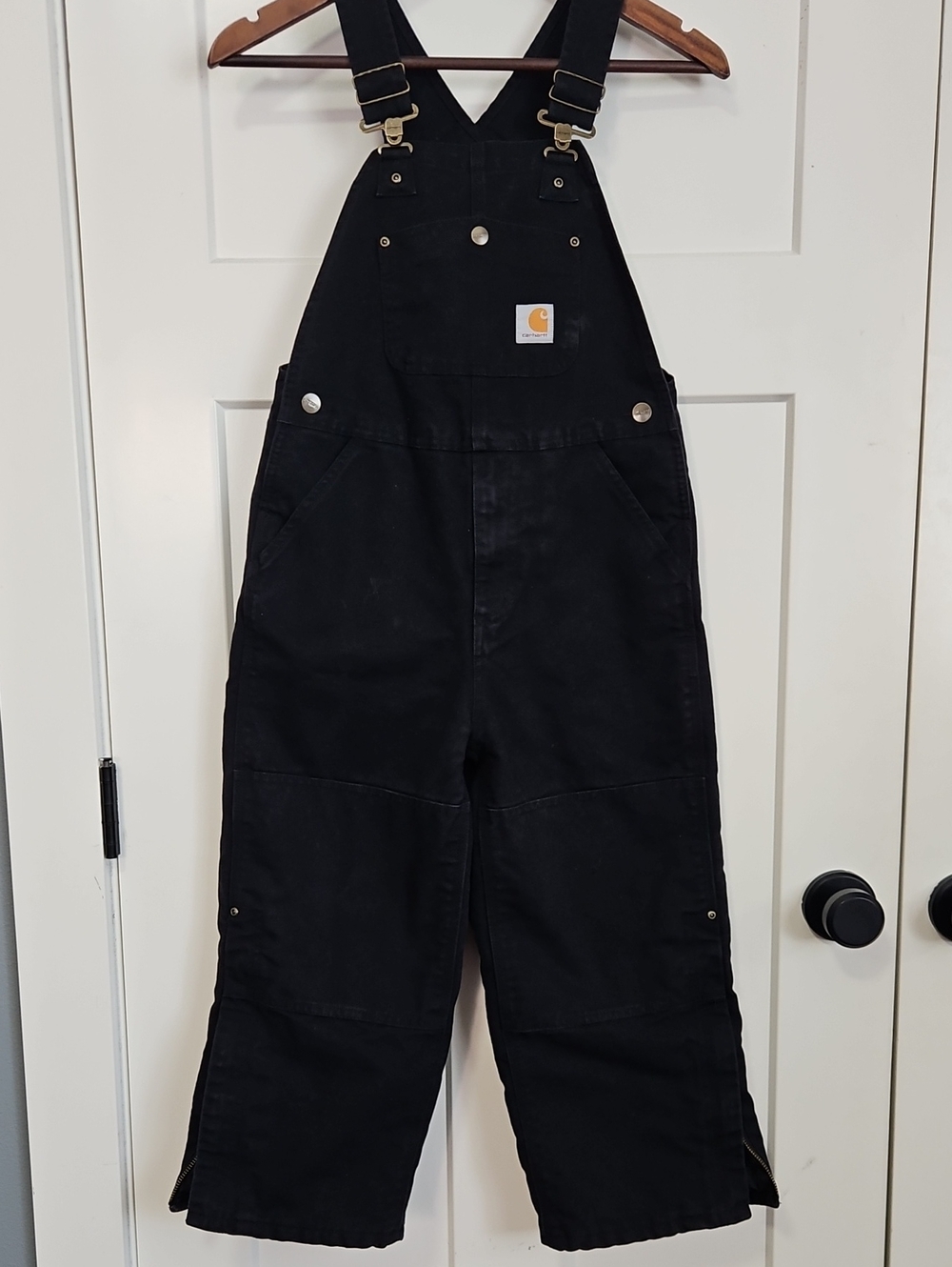 Carhartt Youth Size 8 Black Insulated Bib Overalls Quilted Lined Snow Pants